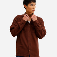 Camisa masculina de algodão manga longa texturizada marrom