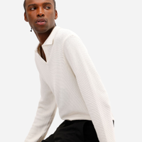 Polo masculina de tricot manga longa off white