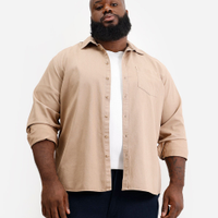 Camisa masculina de sarja manga longa plus size bege