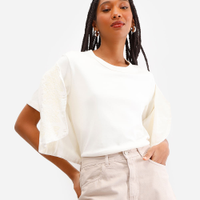 Camiseta básica feminina de algodão peruano interlock off white