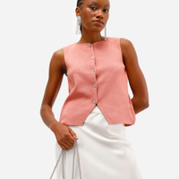Colete feminino de tricot com botões rosa