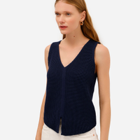 Colete de tricot decote v azul