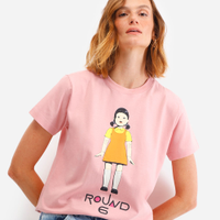 Camiseta feminina de algodão round 6 rosa