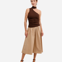 Saia midi feminina godê de algodão bege