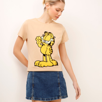 Camiseta de algodão garfield bege