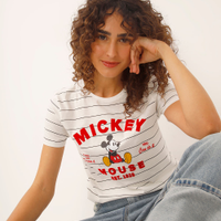 Camiseta de algodão mickey listrada off white