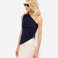 Blusa ombro único feminina assimétrica azul