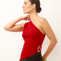 Blusa ombro único assimétrica vermelha