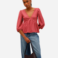 Bata feminina manga bufante texturizada rosa