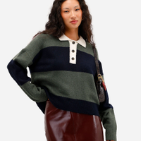 Suéter feminino de tricot com gola manga longa listrado verde