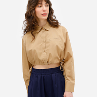 Camisa cropped feminina de algodão com amarração bege