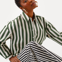 Camisa oversized feminina de algodão listrada babi louise verde