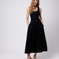 Vestido midi com linho mindset preto