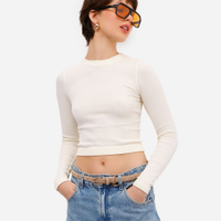 Blusa feminina de poliamida canelada off white