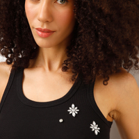 Regata de algodão canelada com brilhos preta