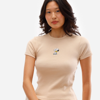 Blusa feminina de algodão snoopy canelada bege