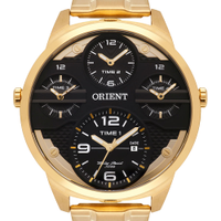 Relógio masculino orient mgsst002p2kx dual time dourado