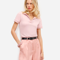 Polo feminina manga curta canelada rosa