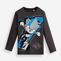 Camiseta infantil de algodão sonic manga longa cinza