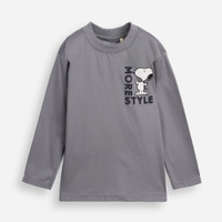 Camiseta infantil de algodão manga longa snoopy cinza