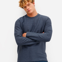 Camiseta masculina de algodão manga longa canelada azul