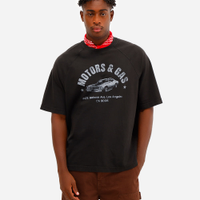 Camiseta oversized masculina de algodão motors e gas preta