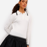 Polo feminina de tricot texturizada off white