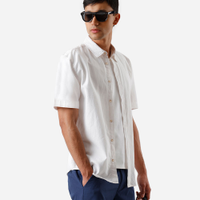 Camisa comfort masculina com linho manga curta branca