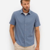 Camisa comfort masculina com linho manga curta azul