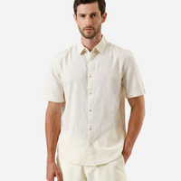 Camisa comfort masculina com linho manga curta amarela