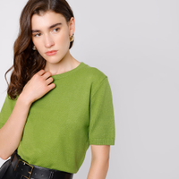 Blusa feminina de tricot manga curta mindset verde