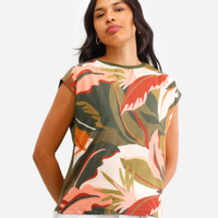 Blusa feminina com viscose folhagens verde