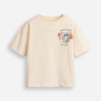 Camiseta de algodão infantil manga curta amigos bege
