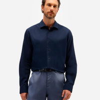Camisa masculina de algodão manga longa texturizada azul