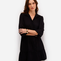 Vestido chemise midi de viscose manga bufante preto