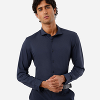 Camisa slim fit masculina de poliamida manga longa azul