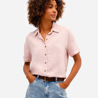 Camisa feminina de liocel manga curta rosa