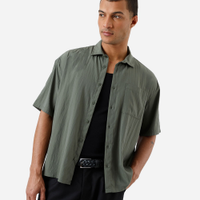 Camisa box masculina manga com bolso verde