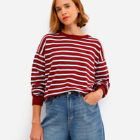 Suéter feminino de tricot listrado vinho
