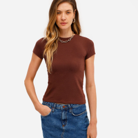 Camiseta básica feminina de algodão manga curta marrom