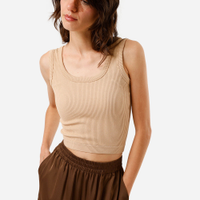 Cropped básico feminino com bojo canelado bege
