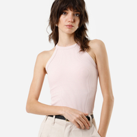 Regata básica feminina de algodão halterneck com bojo rosa