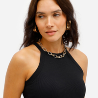 Regata básica feminina de algodão halterneck com bojo preta