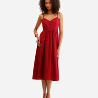 Vestido midi feminino alça fina godê vinho