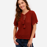 Bata feminina de tricot manga curta laranja