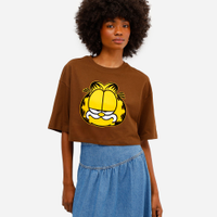 Cropped feminino de algodão garfield texturizado marrom