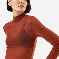 Blusa feminina de tule gola alta manga longa marrom