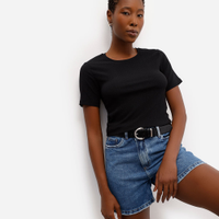 Blusa básica feminina baby look texturizada preta