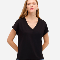 Blusa básica feminina decote v manga curta preta