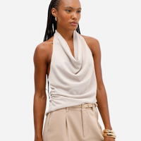 Blusa feminina frente única franzida texturizada bege